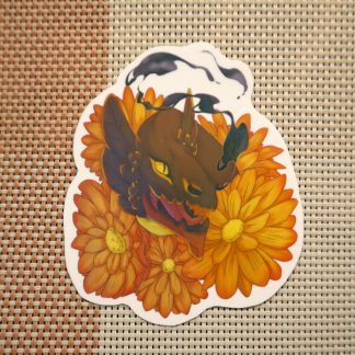 Tiny Dragon in Marigolds Sticker
