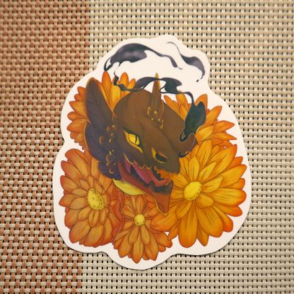 Tiny Dragon in Marigolds Sticker