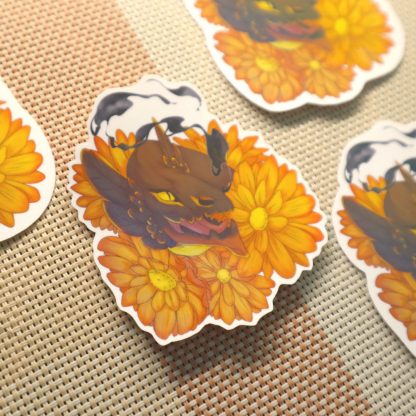 Tiny Dragon in Marigolds Sticker - Image 3